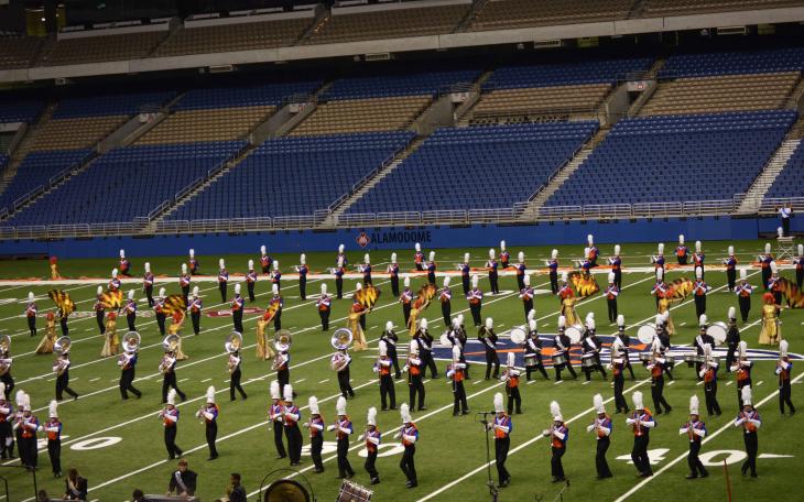Bobcat band features the drumline in the Alamodome. (Contributed Photo/Joey Ashbrook)