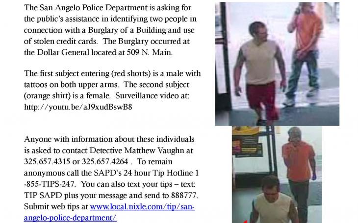 The SAPD needs help identifying the two individuals pictured above. (Photo courtesy of the SAPD)