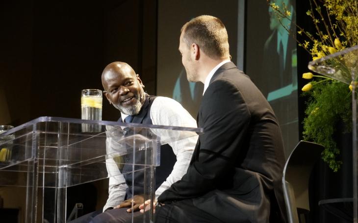 Emmitt Smith takes a seat next to ASU football coach Will Wagner. (LIVE! Photo/Chelsea Reinhard)