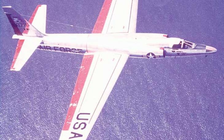 The U-2 Dragon Lady with a special paint scheme to easily identify its whereabouts should it crash in snow-covered artic regions. The 4080th SRW flew air sampling missions out of Alaska in the late 1950s and early 1960s. (Laughlin Heritage Museum)