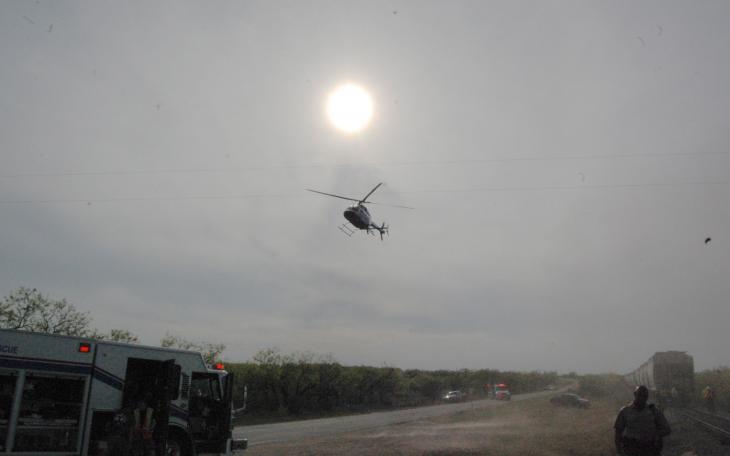 Airmed 1 transports the victim to Shannon Medical Center on Apr. 18, 2014. (LIVE! Photo/Joe Hyde)