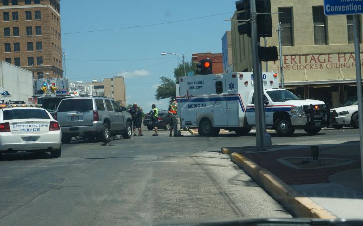 The crash in downtown San Angelo on July 5, 2014. (LIVE! Photo/John Basquez)