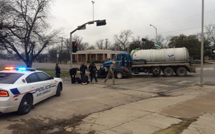 A Dodge Avenger met its fate on S. Abe and W. Concho Ave. on Mar. 2, 2015. (LIVE! Photo/John Basquez)