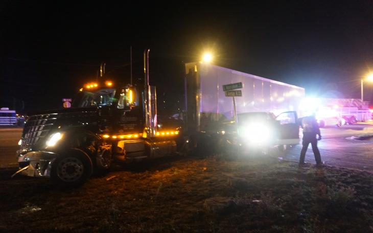 Semi downs power lines on South Bryant on Feb. 16, 2015. (LIVE! Photo/John Basquez)