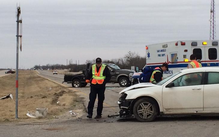 Ford F-350 flatbed rolls over twice in crash in Carlsbad. (LIVE! Photo/John Basquez)