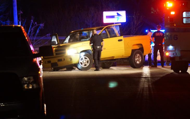 The yellow pickup police said was stolen and driven by a 15-year-old male in a police chase through northwest San Angelo last night. (LIVE! Photo/John Basquez)