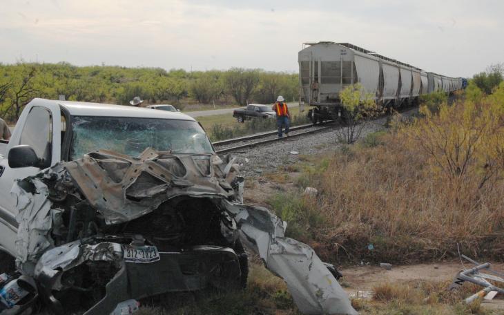 The 2009 Chevrolet Silverado after crashing into the train on Apr. 18, 2014. (LIVE! Photo/Joe Hyde)