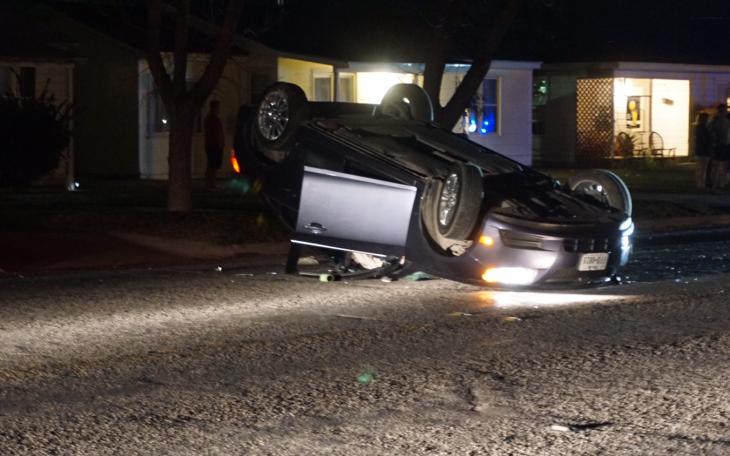 Suspected drunk driver flips vehicle on March 13, 2015. (LIVE! Photo/John Basquez)