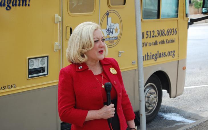 Kathie Glass next to her bus in San Angelo Friday. (LIVE! Photo/Joe Hyde)