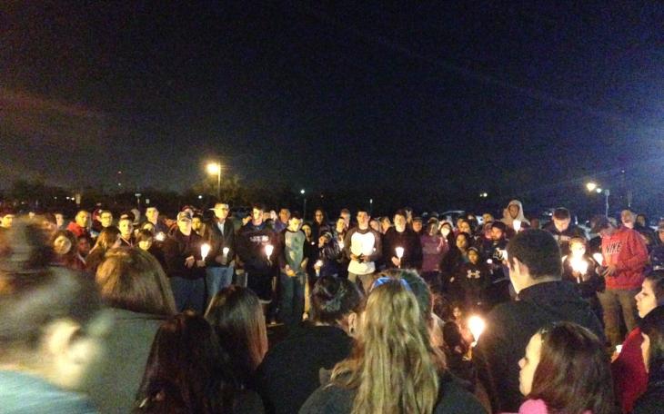 Roughly a hundred former and current students, family and friends of Aaron Allen gathered at Lake View high on Sunday for a candlelight vigil in memory of the 20-year-old, who died in a car crash on Dec. 6. (LIVE! Photo/Chelsea Reinhard)