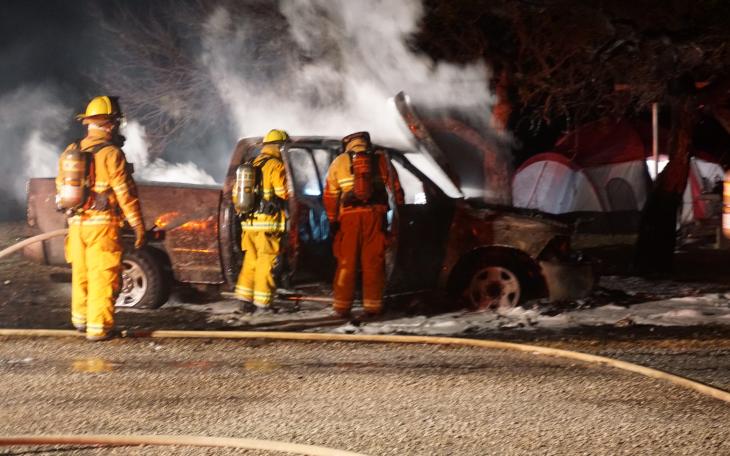 Pickup truck burns at San Angelo State Park on Feb. 25, 2015. (LIVE! Photo/John Basquez)