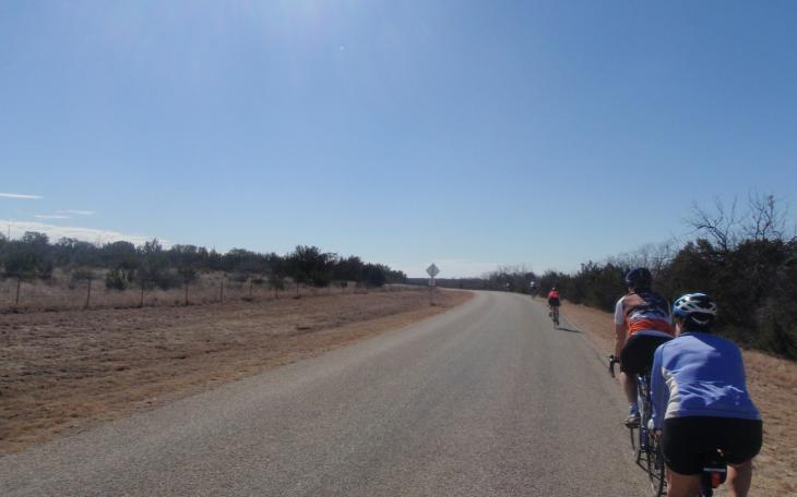 Bicyclists enjoy county roads in Tom Green County. This is Knickerboacker Rd, headed towards the county town of Knickerboacker (Photo by PeddlePushers Blog)