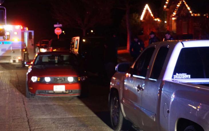 Police investigate a crash between a pedestrian and a red Ford Mustang early Sunday morning on Jan. 4, 2015. (LIVE! Photo/John Basquez)