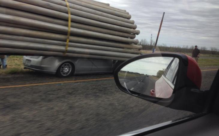 Car crushed by trailer of pipes on US 67 North (Contributed photo/Tristan Granzin)