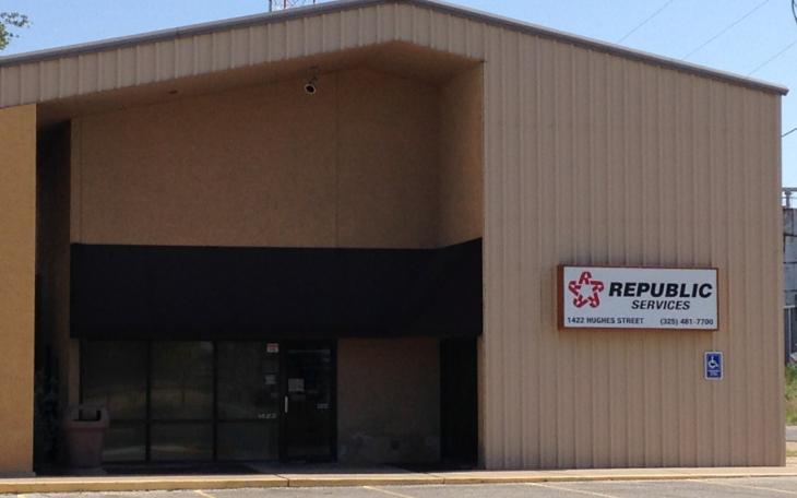 A closeup of the Republic Services backlit sign at their offices on Hughes Street in San Angelo. (LIVE! Photo/Joe Hyde)