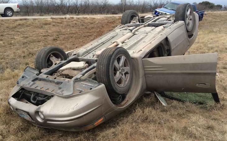 Bonneville Full of Children Involved in Early Morning Rollover Crash on Feb. 12, 2015. (LIVE! Photo/John Basquez)