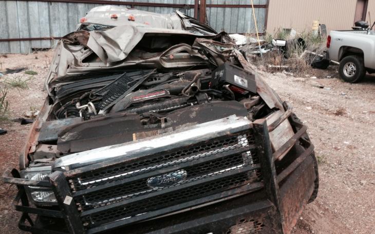 Hernandez's Ford F-250 as seen at the Robert Lee impounding lot the next morning. (LIVE! Photo/Ed Blackburn)
