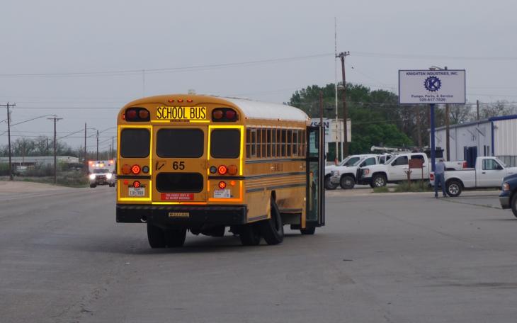 School bus that was full of kids was hit in a crash on N. Chadbourne on Apr. 8, 2015. (LIVE! Photo/John Basquez)