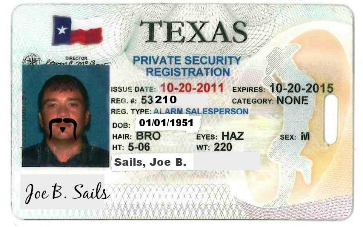 All alarm sales groups must have their DPS Security License at all times. Always ask to see it to avoid scams. (Photo courtesy of SAPD)