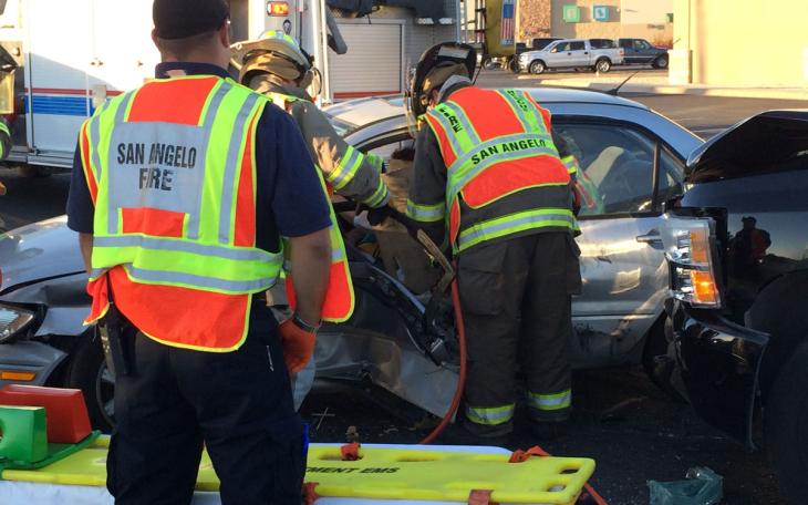 A female was extracted from her vehicle following a crash on Sunset Dr. Thursday, Oct. 2 2014. (LIVE! Photo/John Basquez)