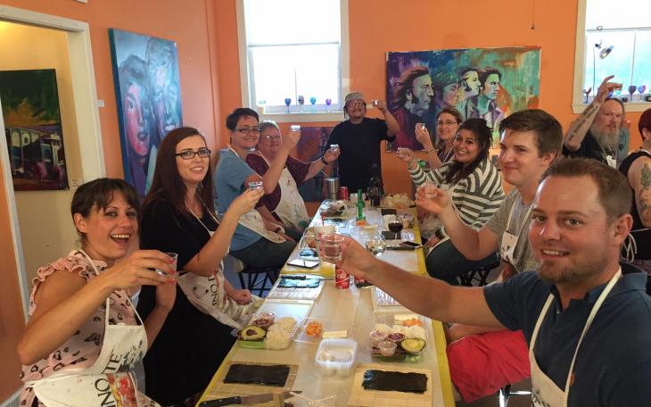 Secret Sushi class was a hit! Everyone learned how to make three different rolls. (Contributed, Vino Dipinte Facebook)