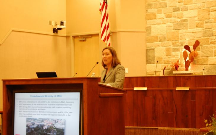 McCallum Sweeney's Lindsey Myers explains the certifying process for San Angelo's Industrial Park land on September 3, 2014. (LIVE! Photo/Joe Hyde)