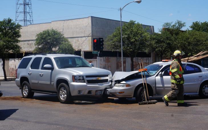 The crash in downtown San Angelo on July 5, 2014. (LIVE! Photo/John Basquez)