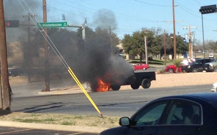 The fire department put out a truck fire on Knckerbocker Rd. Feb. 8, 2015 shortly after 1 p.m. (LIVE! Photo/Dylan Underwood)