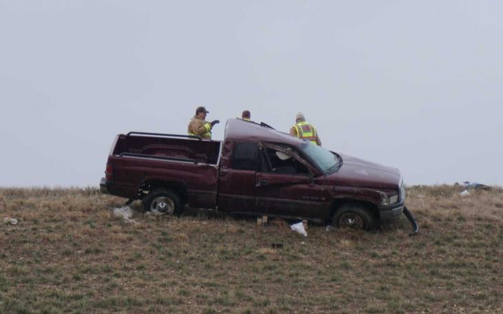 Rollover crash at US 87 South and Loop 306 on Jan. 10, 2015. (LIVE! Photo/John Basquez)