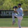 Menard High School baseball pitcher Eli Weatherly winds up during the 2026 season.