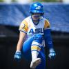 The Angelo State softball team celebrates during the 2026 Lone Star Conference Tournament.