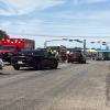 A dog running into traffic Monday caused one person to be taken to the hospital.
