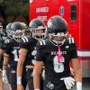 Water Valley football players, led by Branson Lacy (6) walk onto the field before their game against Rankin on Friday, Sept. 4, 2026.