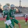 Wall's Sutton Robertson (23) and Nolan Whigham (16) celebrate after a touchdown against La Joya on Thursday, Sept. 3, 2026.