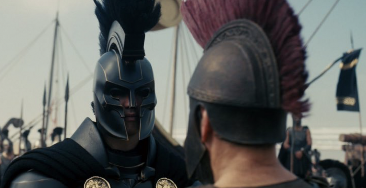 Benny Safdie and Matt Damon as Agamemnon and Odysseus in The Odyssey