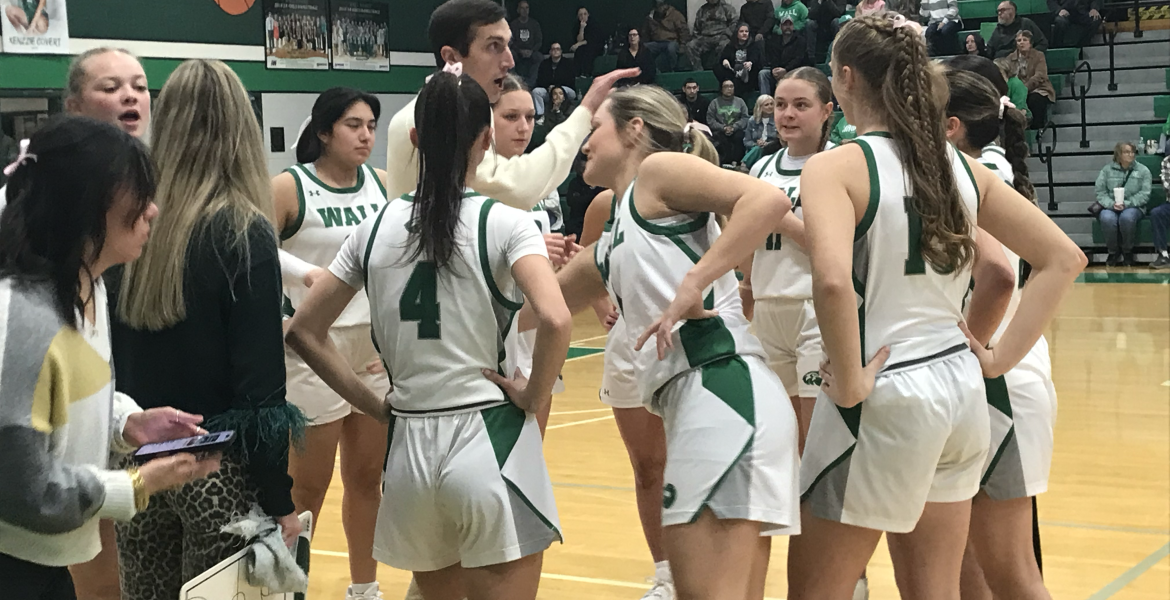 Wall girls basketball Silas Crisler talks to his team during a timeout against Jim Ned on Tuesday, Jan. 20, 2026.