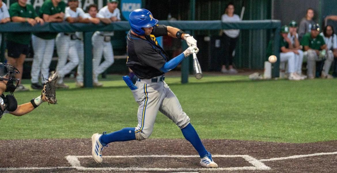 Angelo State's Austin Beck takes a swing during the 2026 baseball season.