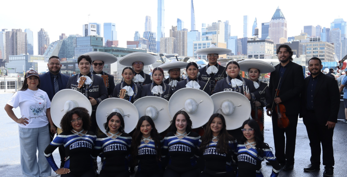 The Lake View Mariachi & Lake View High School Chiefettes Dance Team at the USS Intrepid